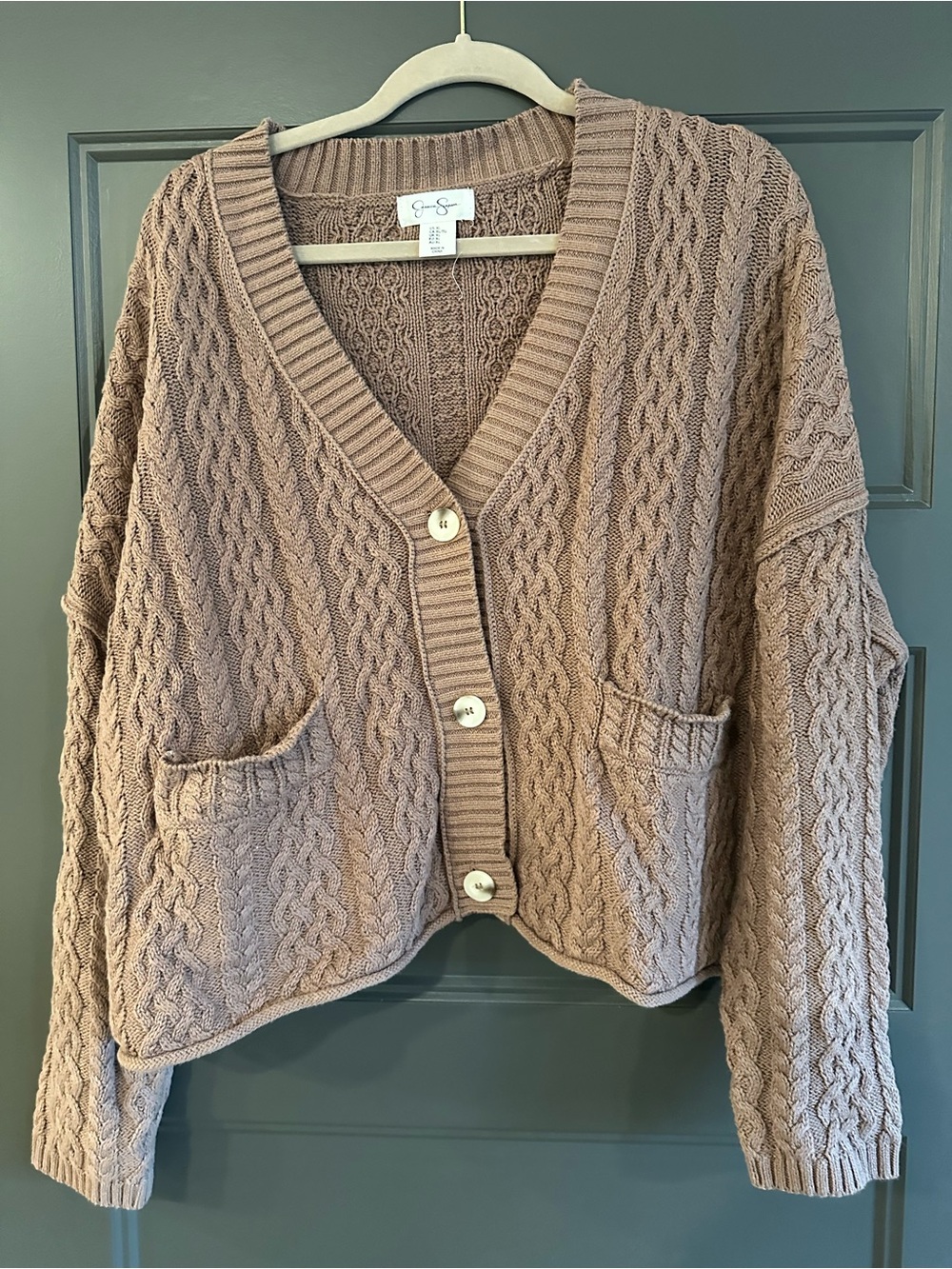 Jessica Simpson Brown Cable-Knit Button Front Cardigan